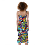 Colorful Graffiti Pattern Print Slim Fit Midi Cami Dress