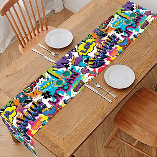 Colorful Graffiti Pattern Print Table Runner