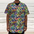 Colorful Graffiti Pattern Print Textured Short Sleeve Shirt