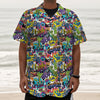 Colorful Graffiti Pattern Print Textured Short Sleeve Shirt