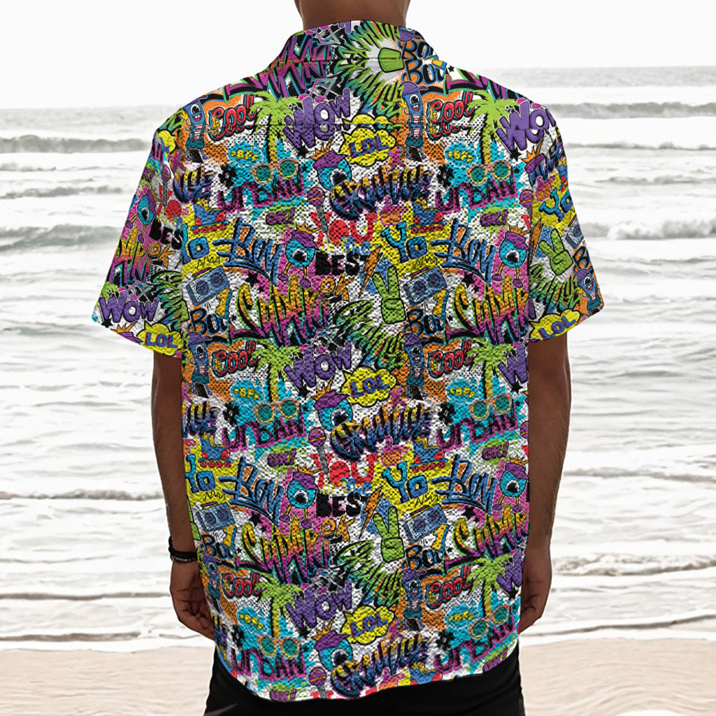 Colorful Graffiti Pattern Print Textured Short Sleeve Shirt