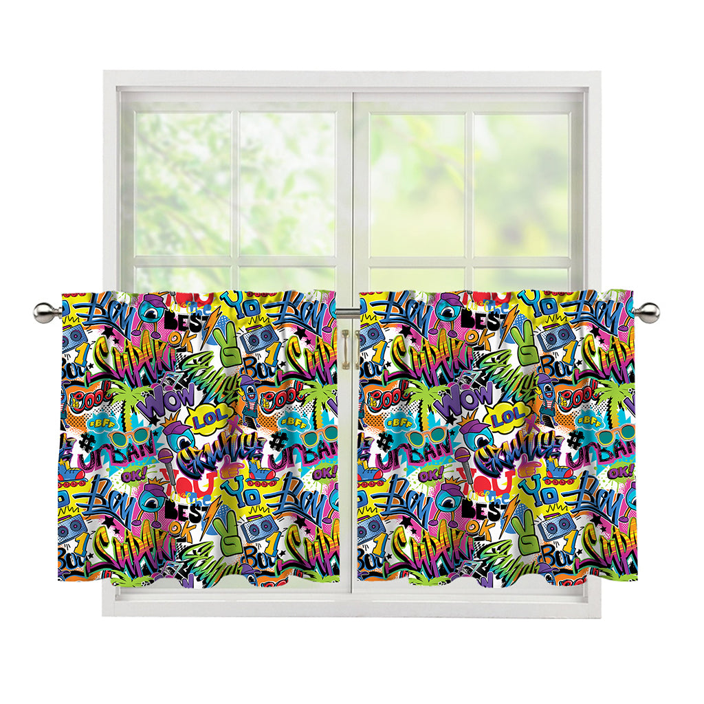 Colorful Graffiti Pattern Print Tier Curtains