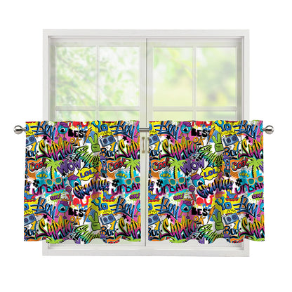 Colorful Graffiti Pattern Print Tier Curtains