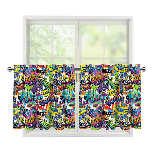 Colorful Graffiti Pattern Print Tier Curtains