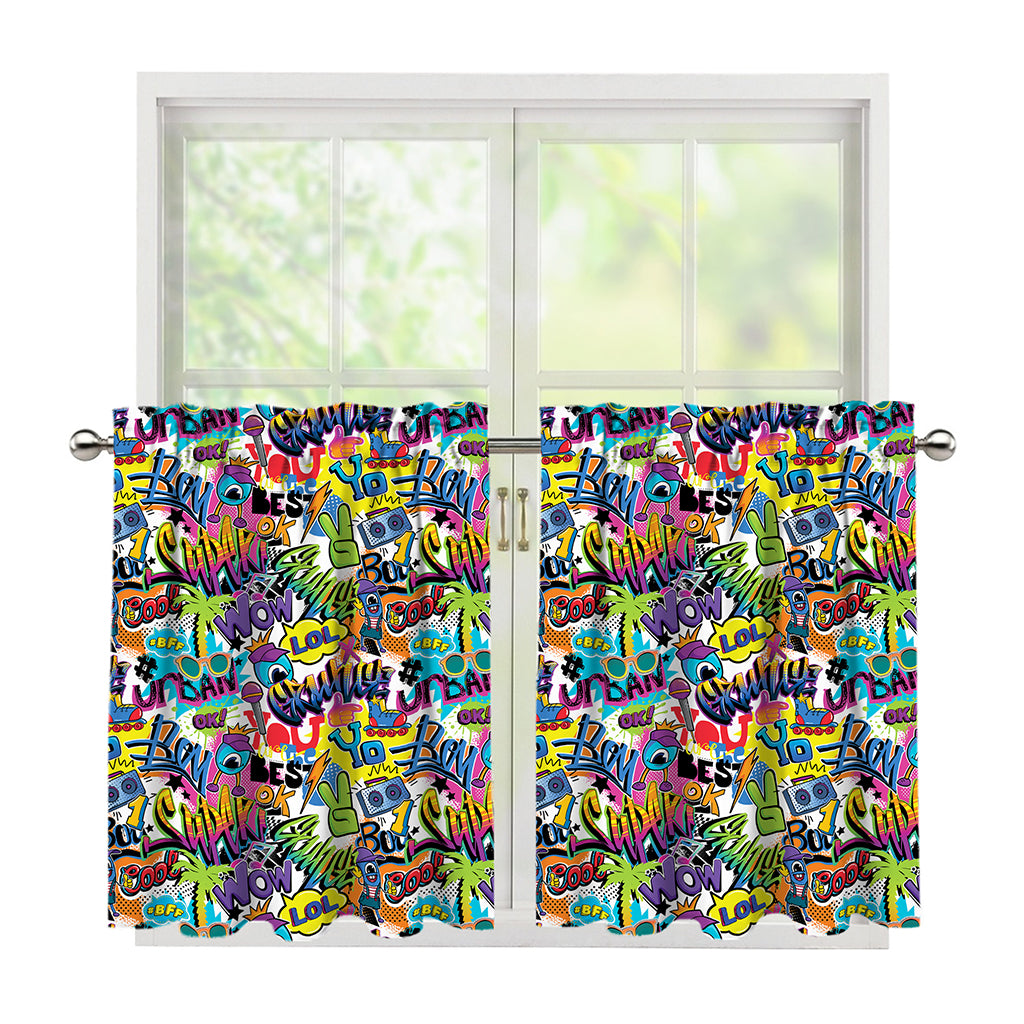 Colorful Graffiti Pattern Print Tier Curtains
