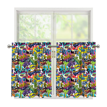 Colorful Graffiti Pattern Print Tier Curtains