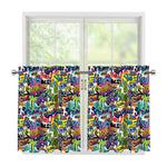 Colorful Graffiti Pattern Print Tier Curtains