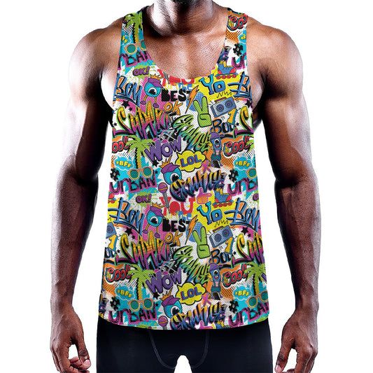 Colorful Graffiti Pattern Print Training Tank Top