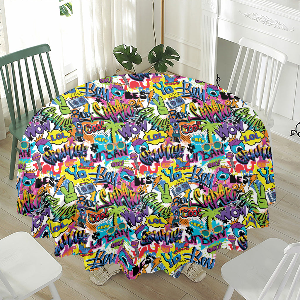 Colorful Graffiti Pattern Print Waterproof Round Tablecloth