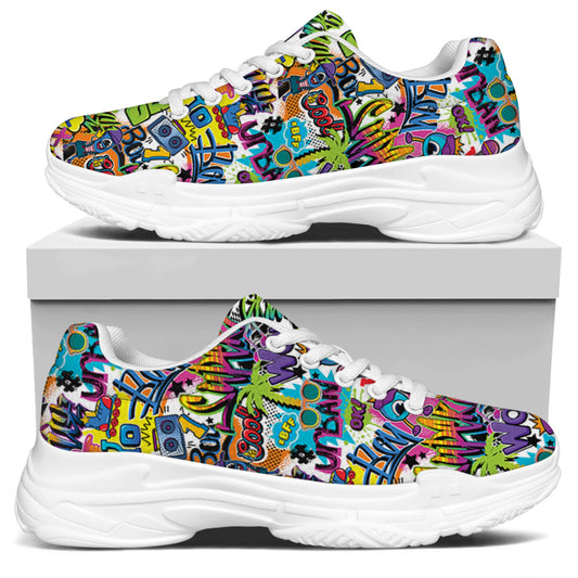 Colorful Graffiti Pattern Print White Chunky Shoes