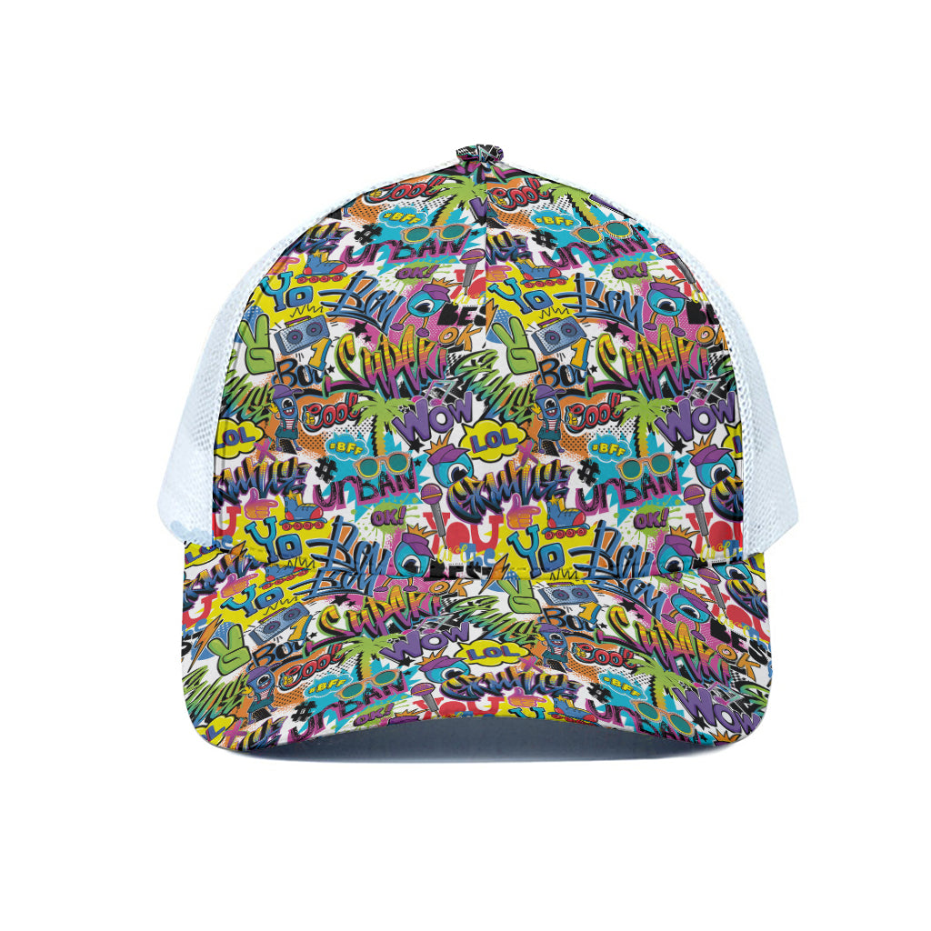 Colorful Graffiti Pattern Print White Mesh Trucker Cap