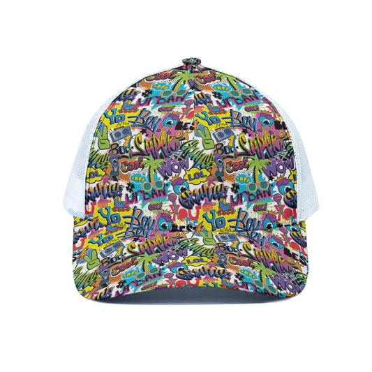 Colorful Graffiti Pattern Print White Mesh Trucker Cap