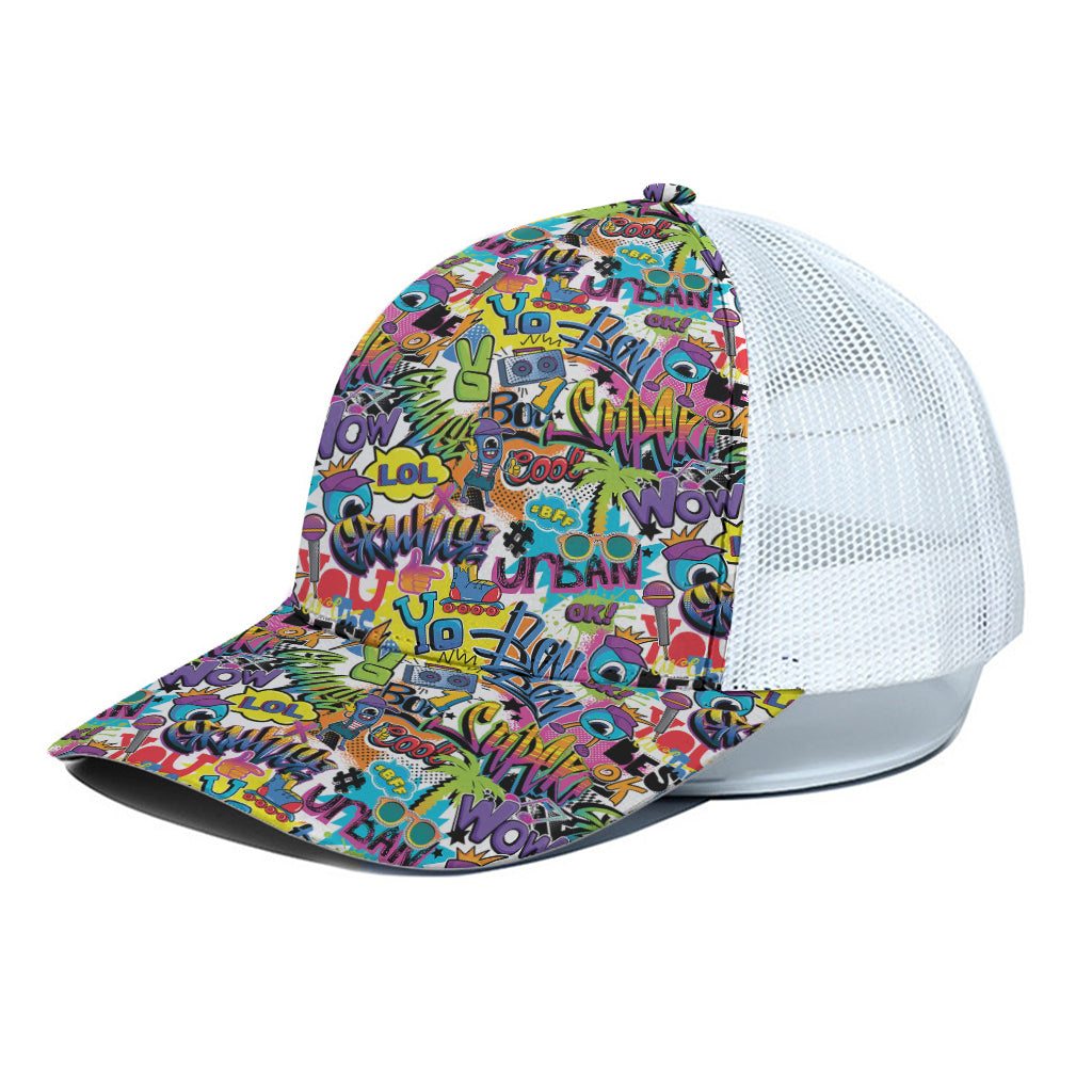 Colorful Graffiti Pattern Print White Mesh Trucker Cap