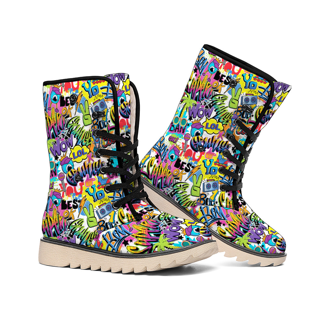 Colorful Graffiti Pattern Print Winter Boots