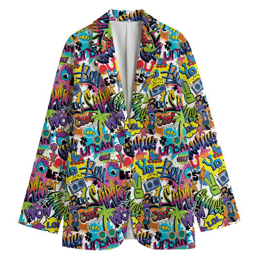 Colorful Graffiti Pattern Print Women's Blazer