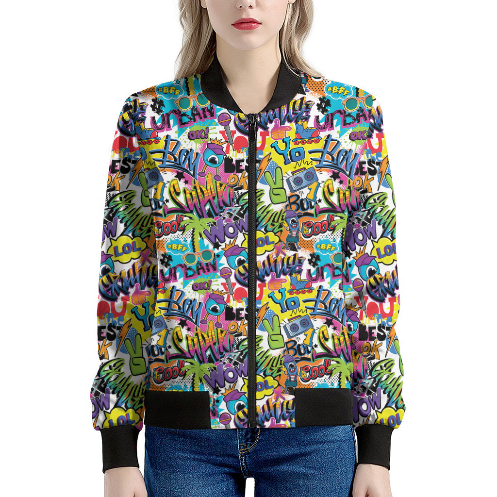 Colorful Graffiti Pattern Print Women's Bomber Jacket