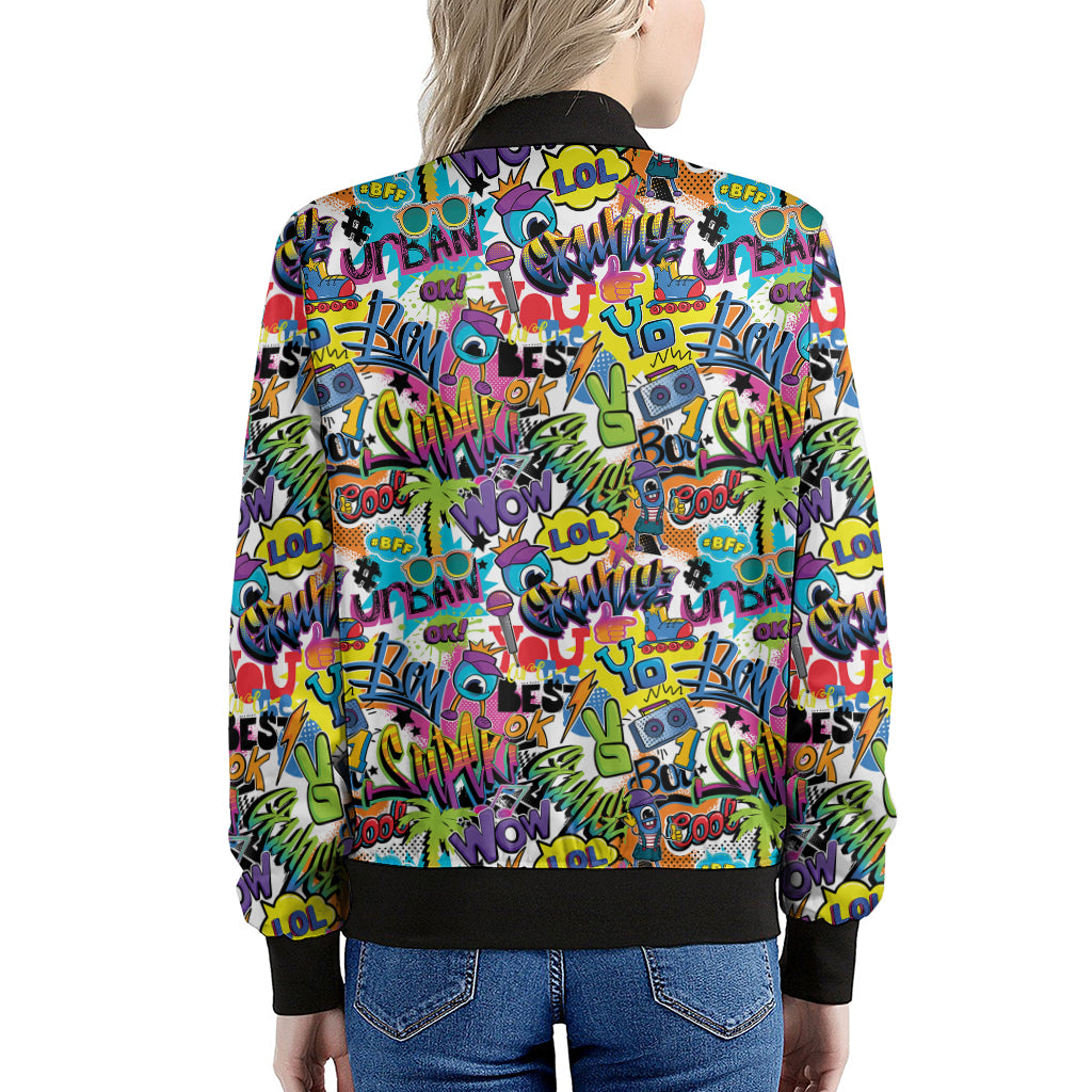 Colorful Graffiti Pattern Print Women's Bomber Jacket