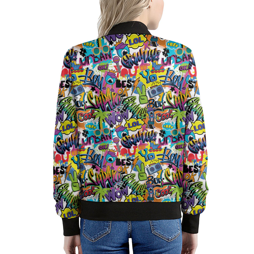 Colorful Graffiti Pattern Print Women's Bomber Jacket