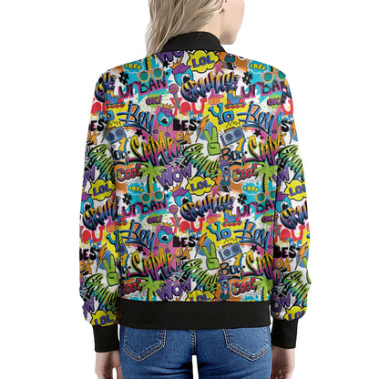 Colorful Graffiti Pattern Print Women's Bomber Jacket