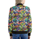 Colorful Graffiti Pattern Print Women's Bomber Jacket