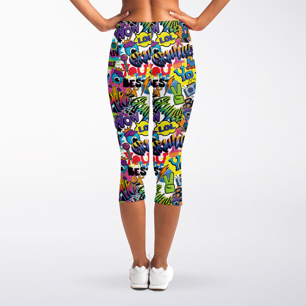 Colorful Graffiti Pattern Print Women's Capri Leggings
