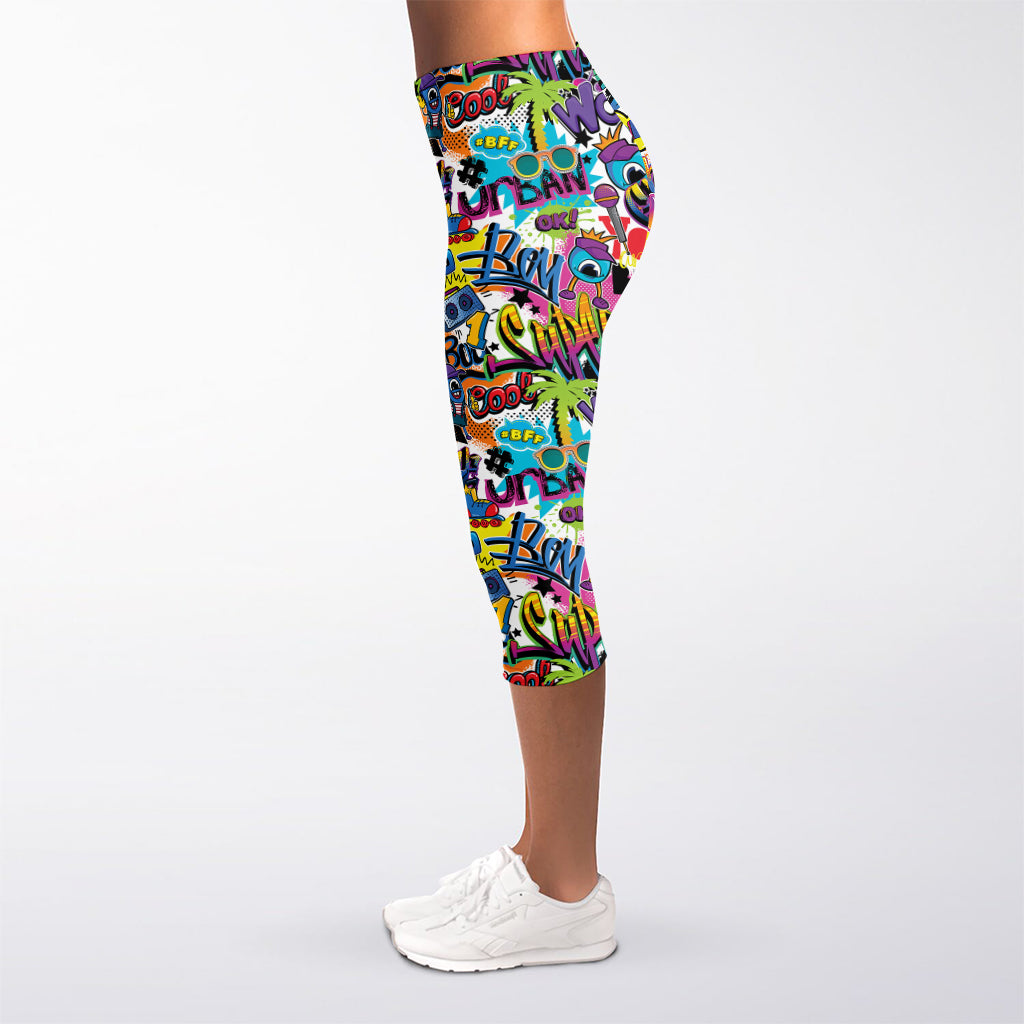 Colorful Graffiti Pattern Print Women's Capri Leggings