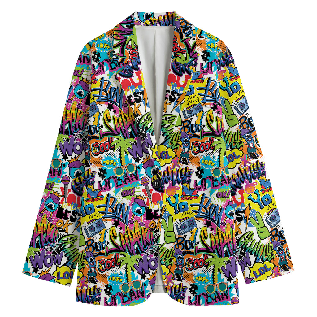 Colorful Graffiti Pattern Print Women's Cotton Blazer