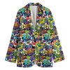 Colorful Graffiti Pattern Print Women's Cotton Blazer