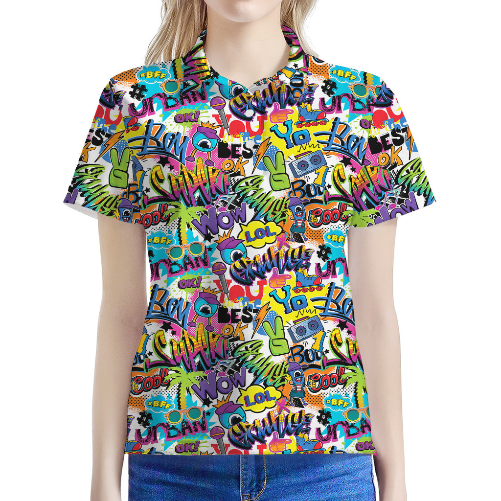 Colorful Graffiti Pattern Print Women's Polo Shirt