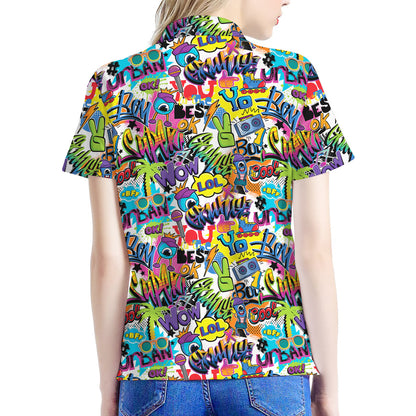 Colorful Graffiti Pattern Print Women's Polo Shirt
