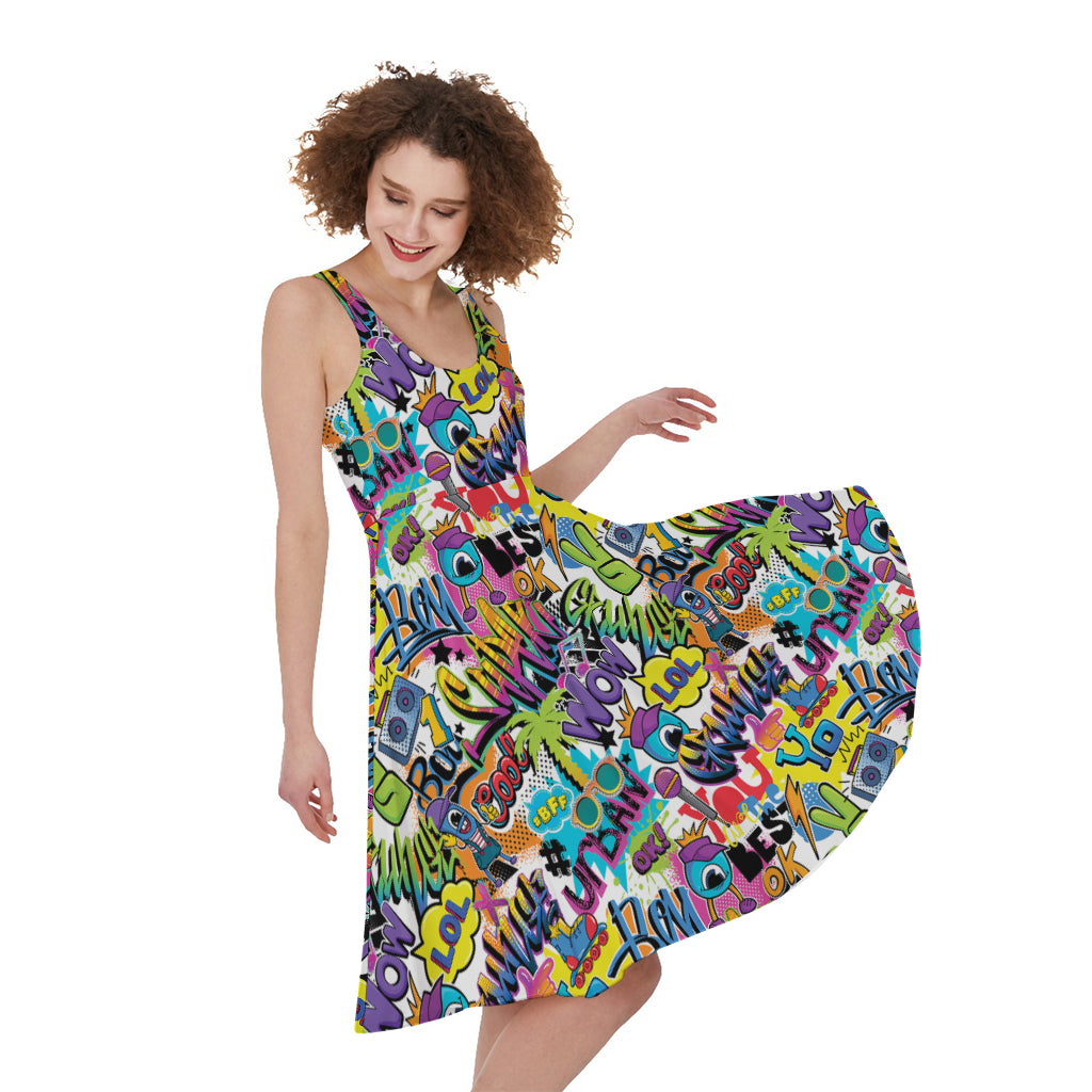 Colorful Graffiti Pattern Print Women's Sleeveless Dress