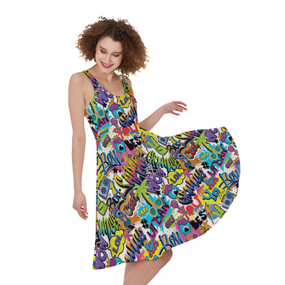 Colorful Graffiti Pattern Print Women's Sleeveless Dress