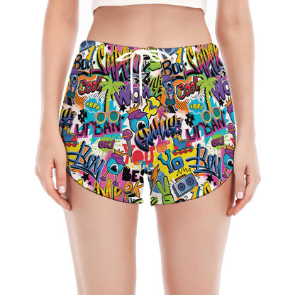 Colorful Graffiti Pattern Print Women's Split Running Shorts