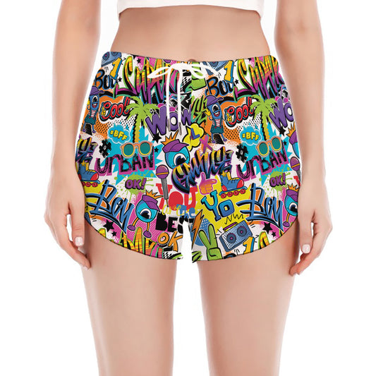 Colorful Graffiti Pattern Print Women's Split Running Shorts