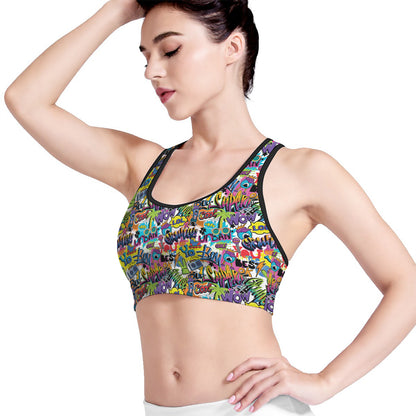 Colorful Graffiti Pattern Print Women's Sports Bra