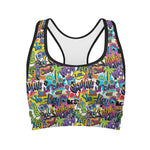 Colorful Graffiti Pattern Print Women's Sports Bra