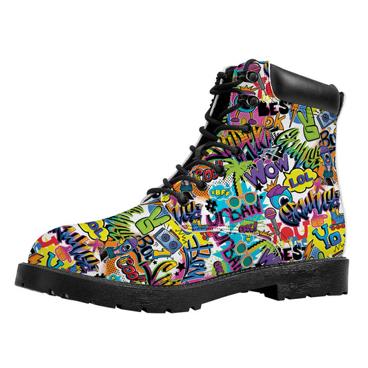 Colorful Graffiti Pattern Print Work Boots