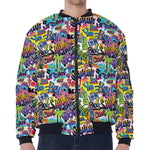 Colorful Graffiti Pattern Print Zip Sleeve Bomber Jacket