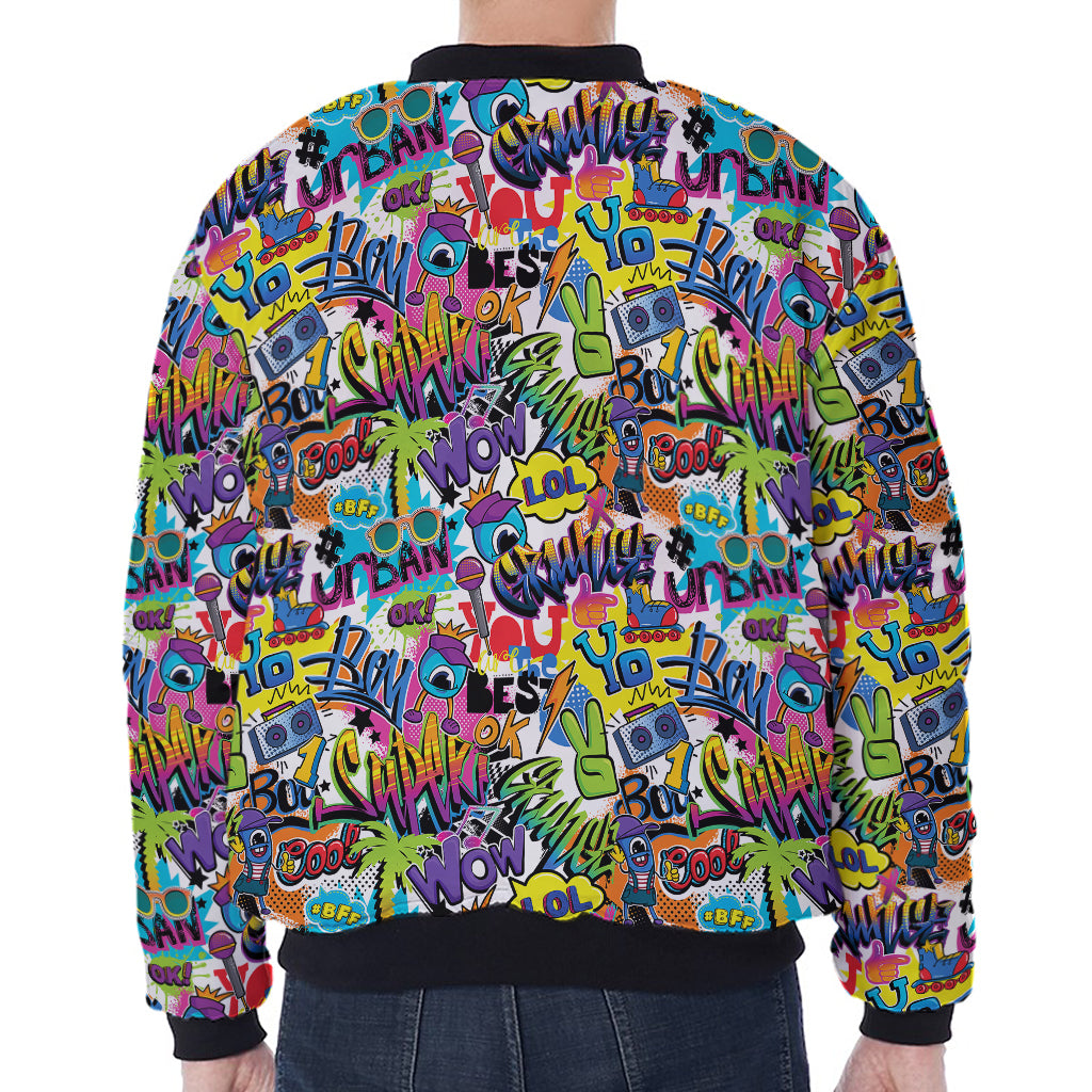 Colorful Graffiti Pattern Print Zip Sleeve Bomber Jacket