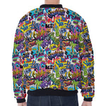 Colorful Graffiti Pattern Print Zip Sleeve Bomber Jacket