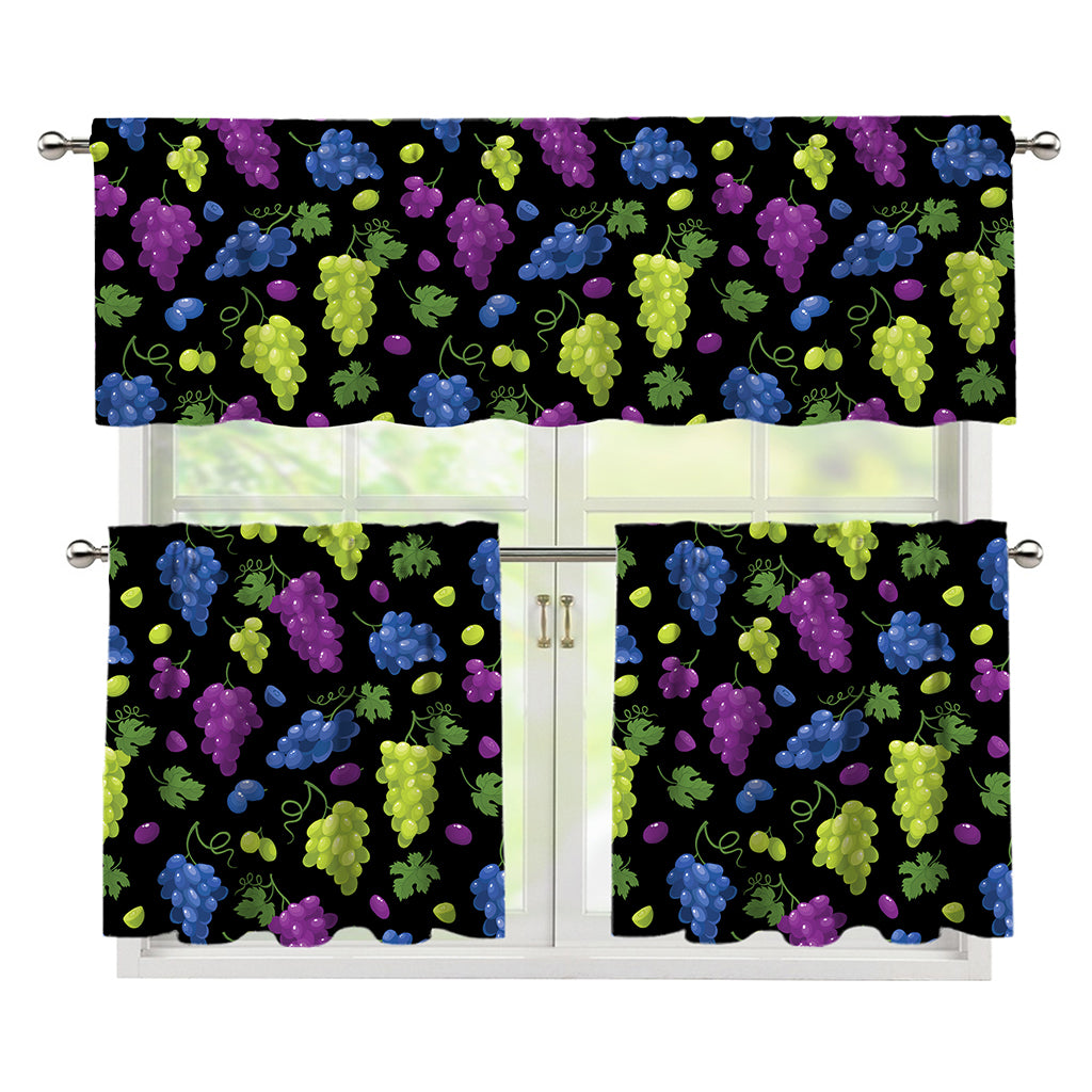 Colorful Grapes Pattern Print 3 Piece Kitchen Curtains
