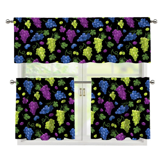 Colorful Grapes Pattern Print 3 Piece Kitchen Curtains