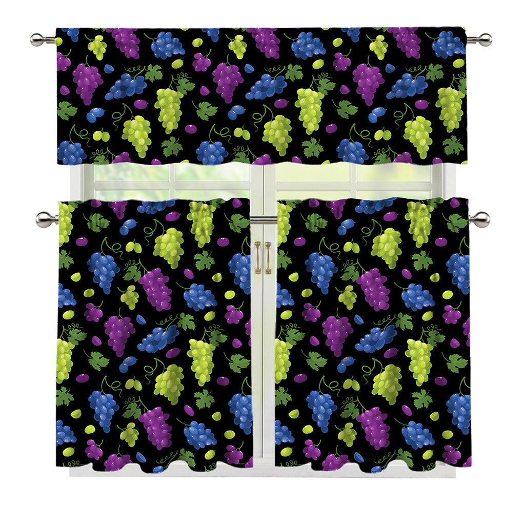 Colorful Grapes Pattern Print 3 Piece Kitchen Curtains