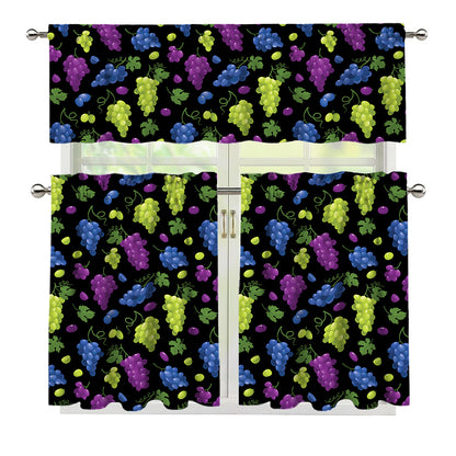 Colorful Grapes Pattern Print 3 Piece Kitchen Curtains