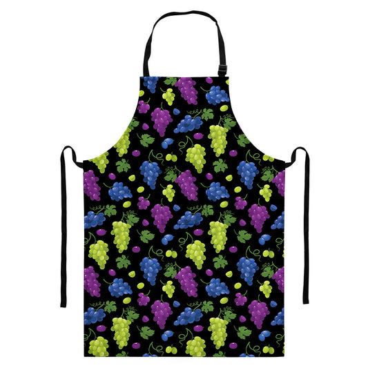 Colorful Grapes Pattern Print Bib Apron With Pocket