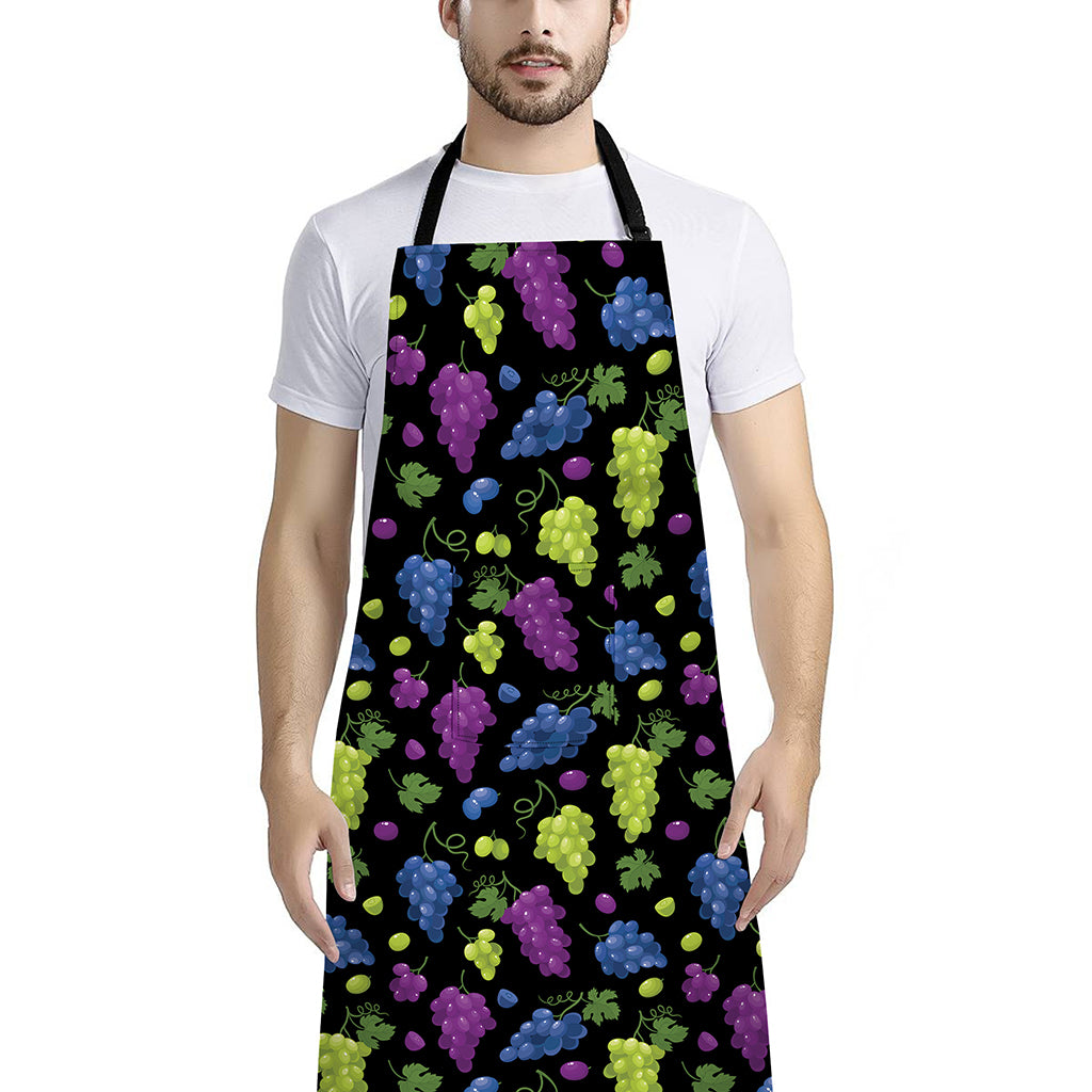 Colorful Grapes Pattern Print Bib Apron With Pocket