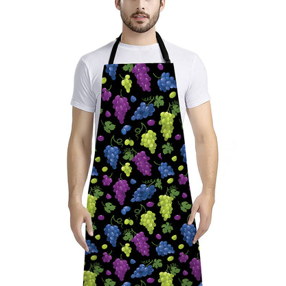 Colorful Grapes Pattern Print Bib Apron With Pocket