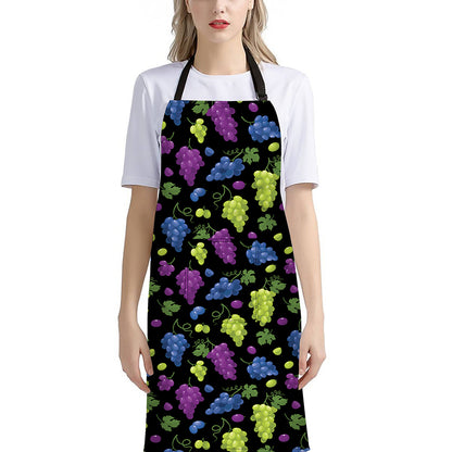 Colorful Grapes Pattern Print Bib Apron With Pocket