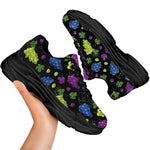 Colorful Grapes Pattern Print Black Chunky Shoes