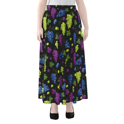 Colorful Grapes Pattern Print Chiffon Maxi Skirt